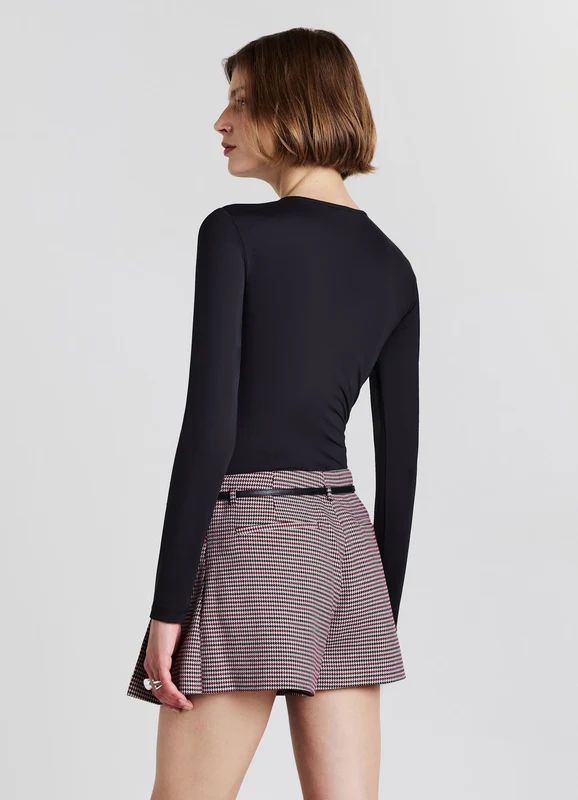 Skort a pieghe pied de poule cintura L