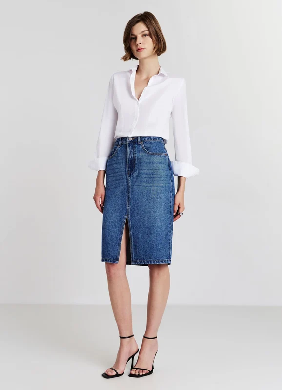 Gonna longuette in denim con spacco M