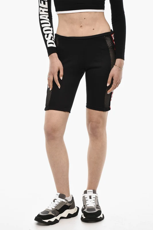 1500~Biker Shorts with Mesh Details and Logo Band Xs