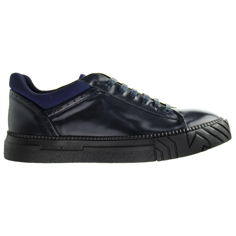 Emporio Armani Night Smooth Leather Blue Mens Trainers 10