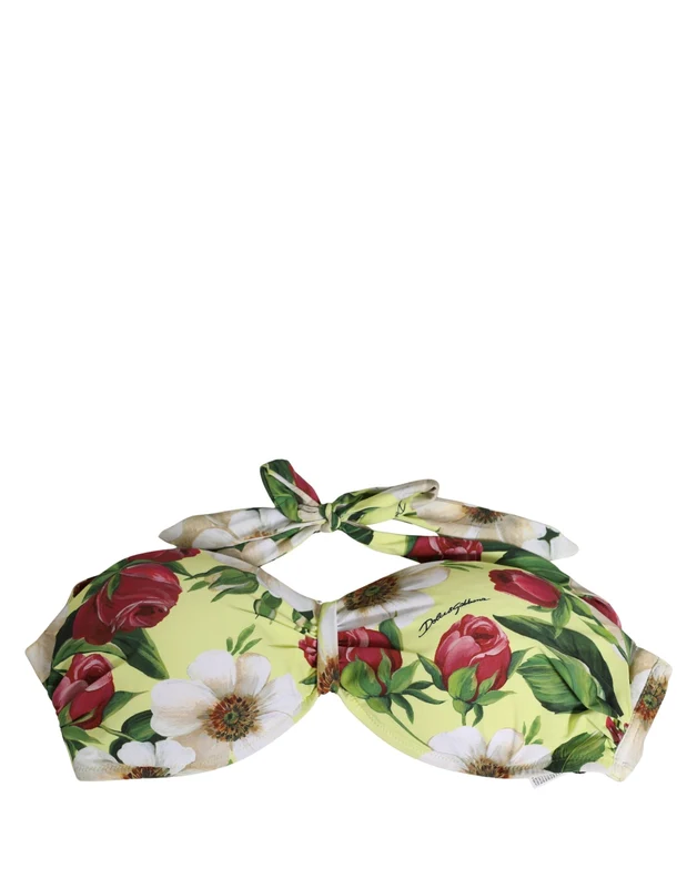 Dolce & Gabbana Yellow Floral Halter Nylon Beachwear Bikini Top IT4 | L