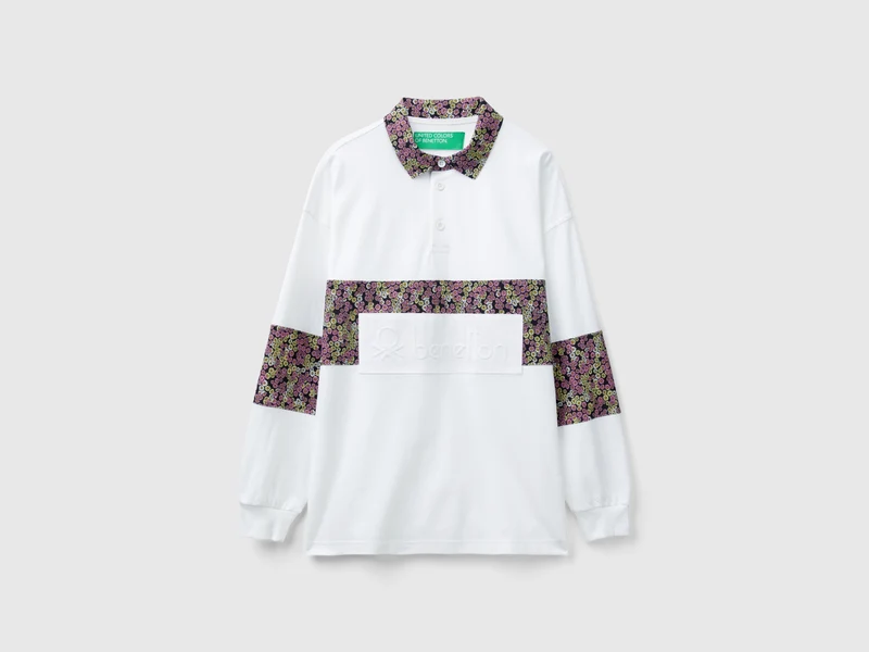 Polo rugby con dettagli floreali XL
