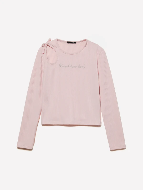 T-shirt a costine con ricamo e cut-out KL