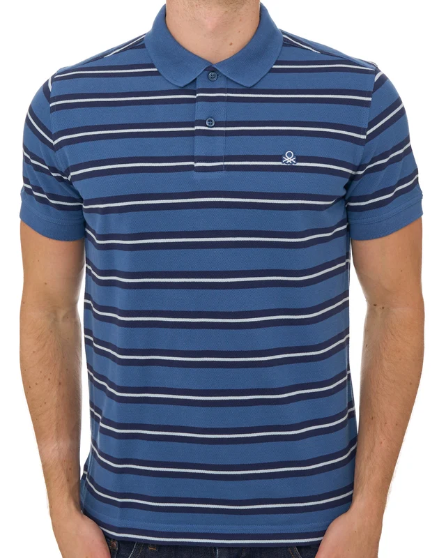Benetton Striped Polo Shirt Blue/Navy L