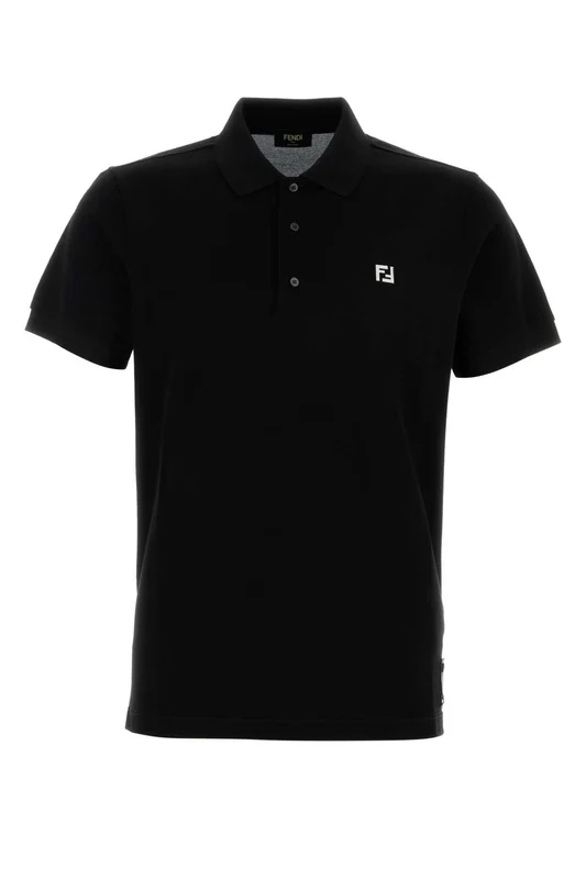 Fendi Black Piquet Polo Shirt XXL