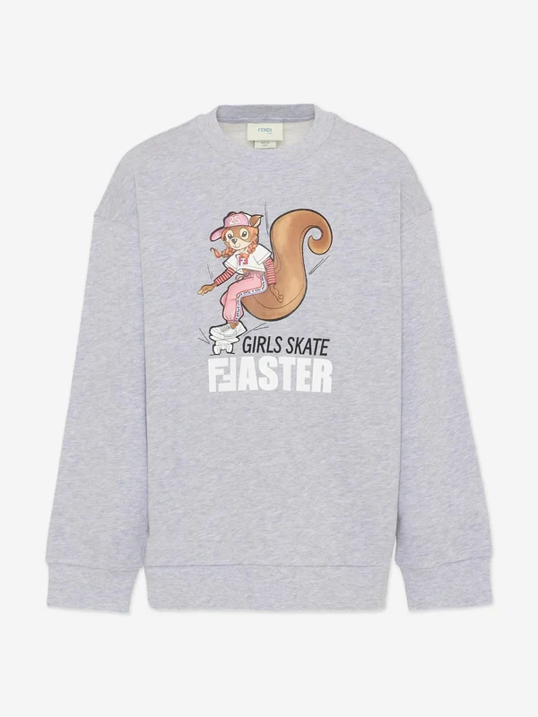 Fendi Girls Squirrel Sweatshirt in Grey Grey / 5 Yrs