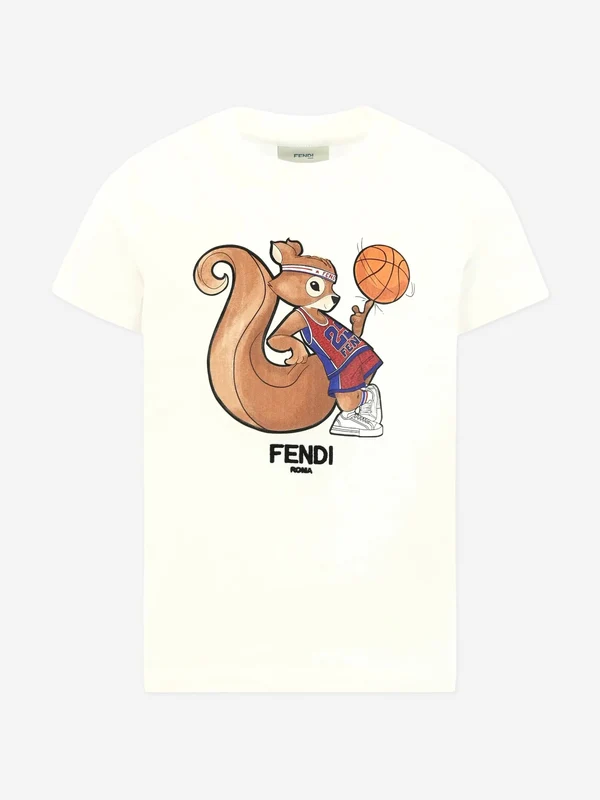 Fendi Boys Squirrel T-Shirt in White White / 14 Yrs