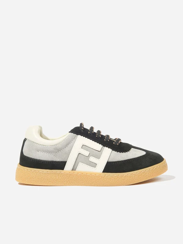 Fendi Kids Leather FF Logo Trainers in Black Black / EU 39 UK 6