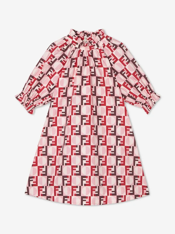 Fendi Girls FF Logo Dress in Pink Pink / 4 Yrs