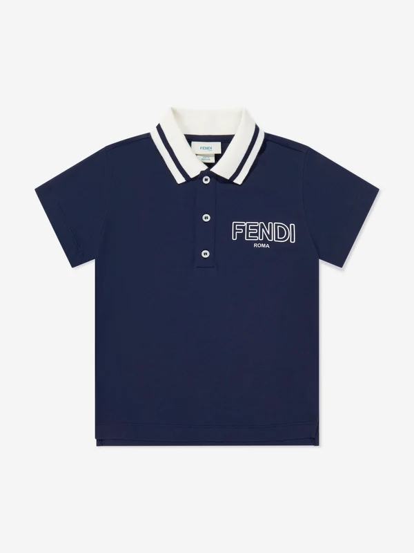 Fendi Boys Logo Polo Shirt in Navy Navy / 7 Yrs