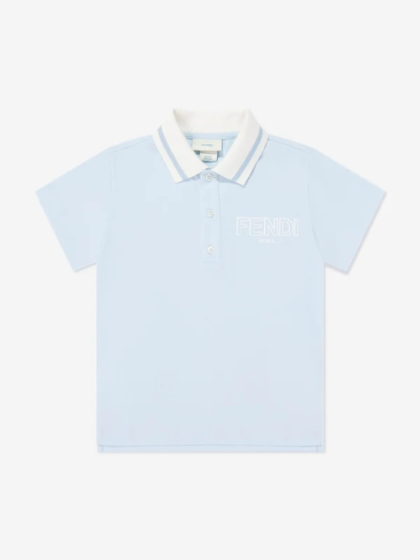 Fendi Boys Logo Polo Shirt in Blue Blue / 8 Yrs