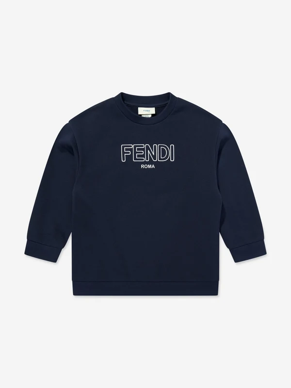 Fendi Boys Logo Sweatshirt in Navy Navy / 7 Yrs