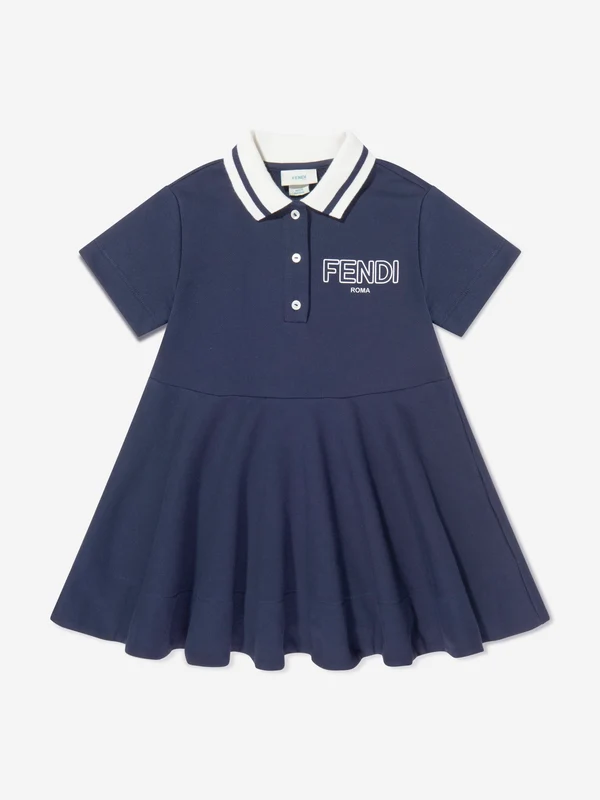 Fendi Girls Logo Polo Dress in Navy Navy / 5 Yrs