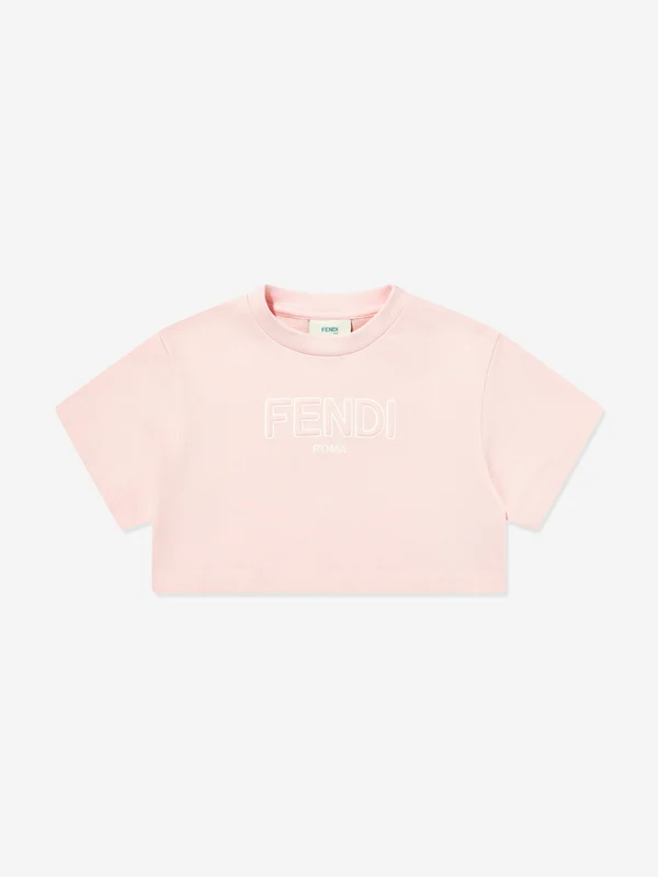 Fendi Girls Cropped Logo T-Shirt in Pink Pink / 8 Yrs