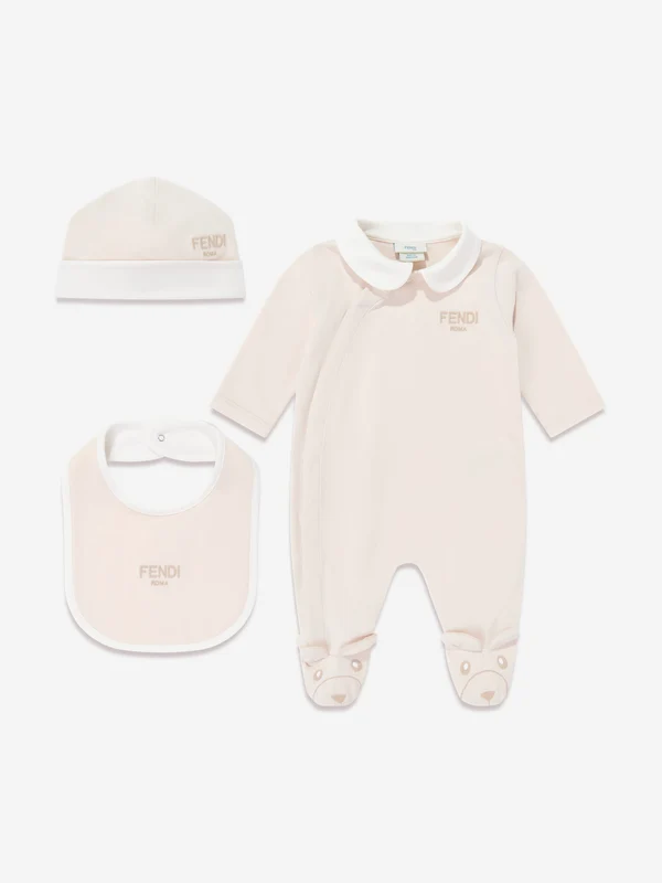 Fendi Baby Logo Babygrow Set in Beige Beige / 3 Mths
