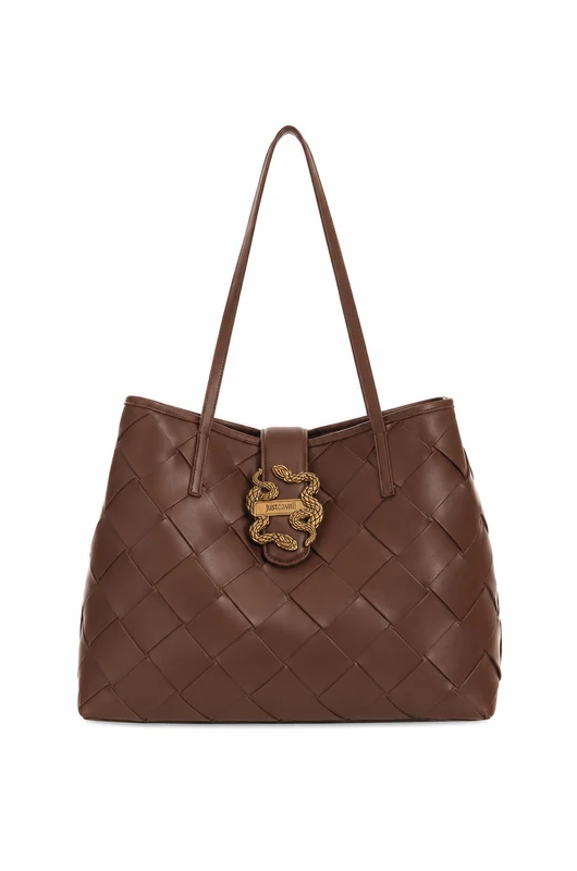 Just Cavalli Women's Woven Leather Tote Bag ONE SIZE / BLACK COFFEE