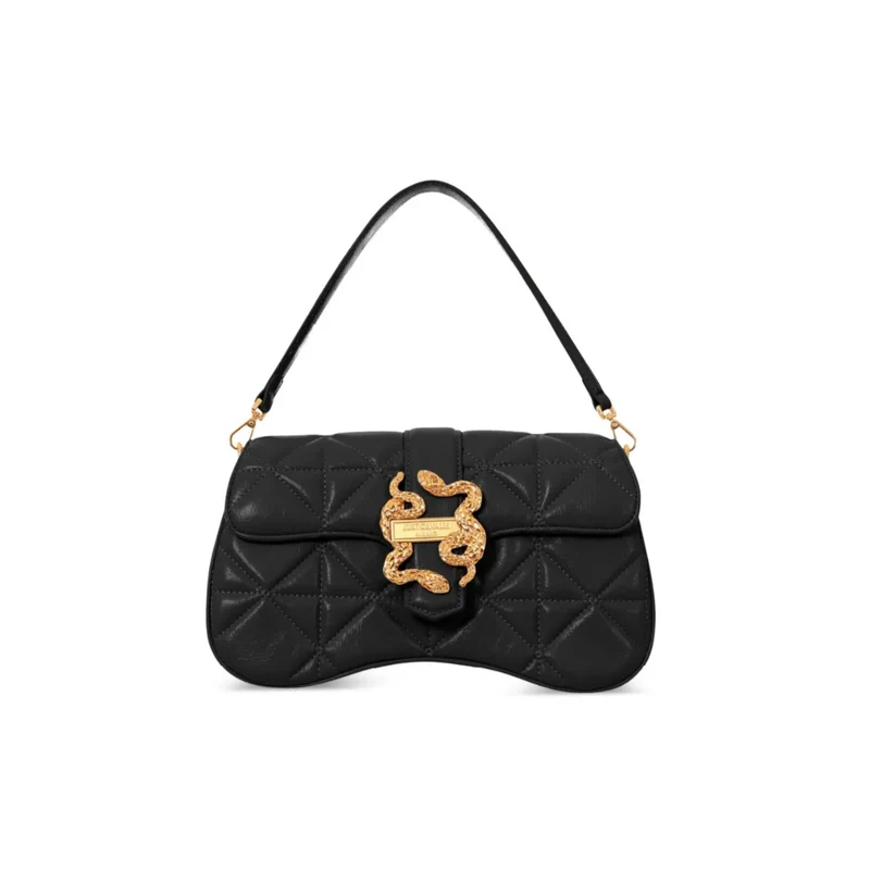 Just Cavalli Women's Black Quilted Shoulder Bag with Snake Clasp ONE SIZE / BLACK