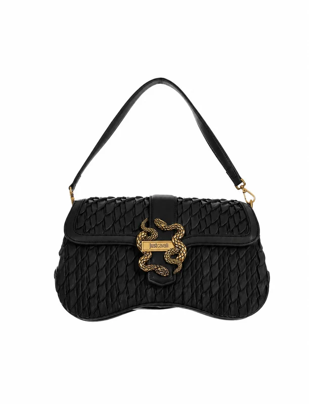 Just Cavalli Women's Black Woven Shoulder Bag with Snake Clasp ONE SIZE / BLACK
