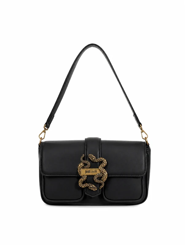 Just Cavalli Women's Black Leather Shoulder Bag with Snake Buckle BLACK / ONE SIZE