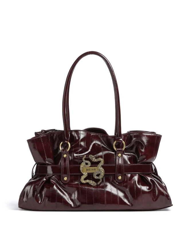 Just Cavalli Iconic Snakes Bow Shopper cordovan