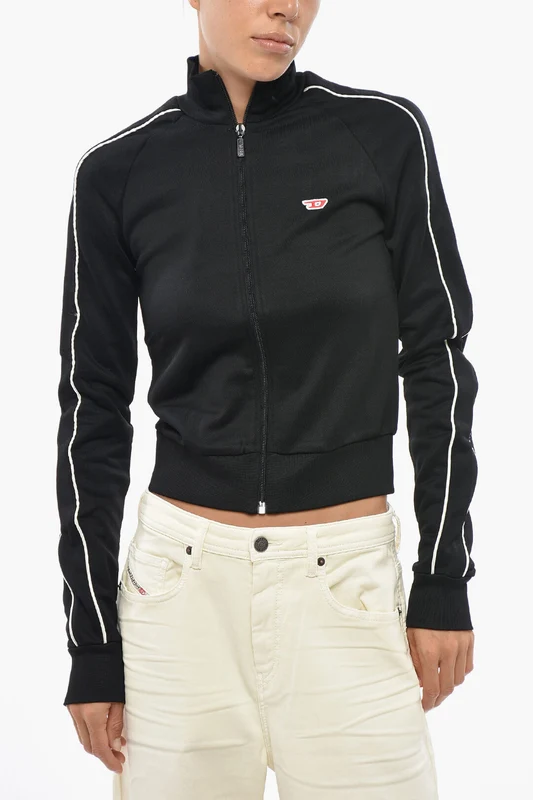 1500~Cotton-Blend Sweatshirt F-JAMILA-PIPING-D With Zip Closure S