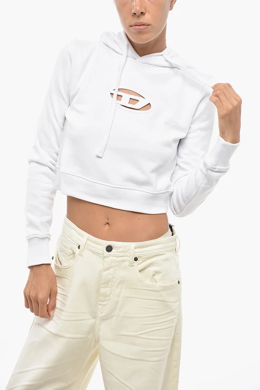 0405~Cropped Fit Hoodie F-SLIMMY with Logo Cut-Out Xs