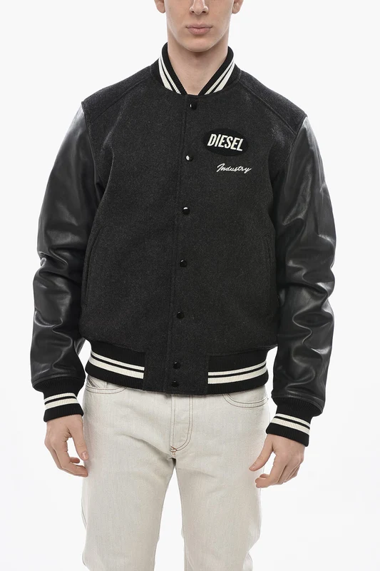 3500~Wool-Blend Bomber Jacket J-BULC-MIX-OUT with Leather Sleeves 52