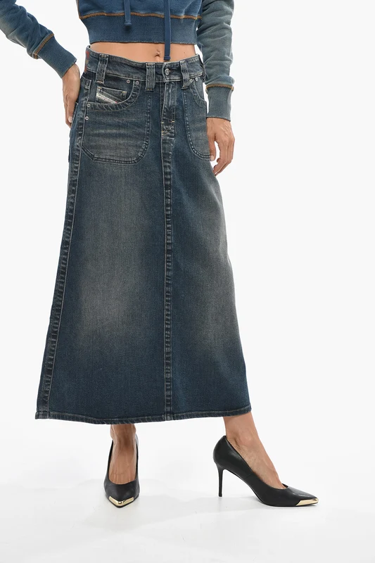0405~Denim Midi Skirt DE-PAGO with Oversized Front Pockets 31