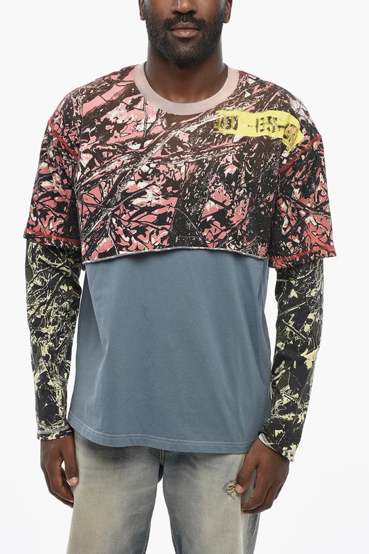1250~Cotton Crew-Neck T-Shirt T-BESH with Abstract Print S