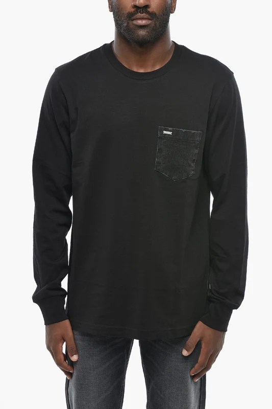 1500~Crewneck Long-Sleeve T-shirt T-JUST-LS-D with Chest Pocket Xxl