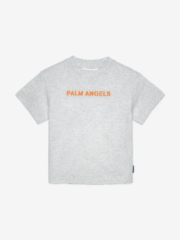 Palm Angels Boys Logo Stamp Regular T-Shirt in Grey Grey / 10 Yrs