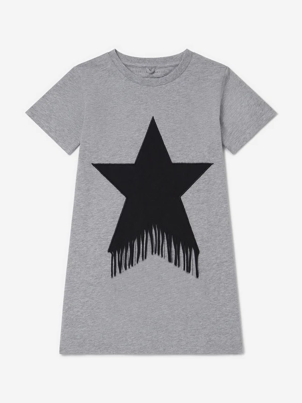 Stella McCartney Girls Fringed Star Jersey Dress in Grey Grey / 6 Yrs