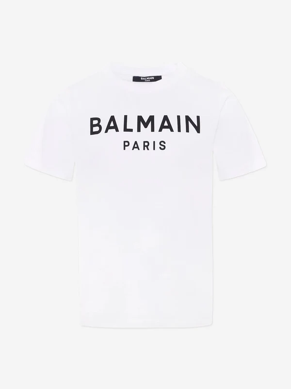 Balmain Kids Logo Print T-Shirt in White White / 10 Yrs