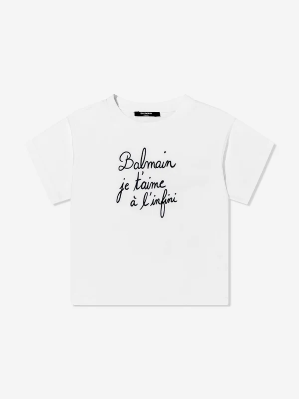 Balmain Boys Logo T-Shirt in White White / 12 Yrs