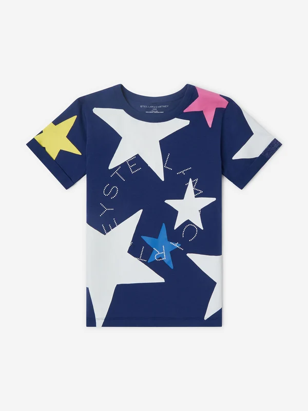 Stella McCartney Girls Star Print Logo T-Shirt in Blue Blue / 12 Yrs