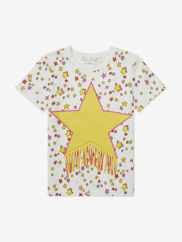Stella McCartney Girls Fringed Star T-Shirt in Ivory Ivory / 14 Yrs