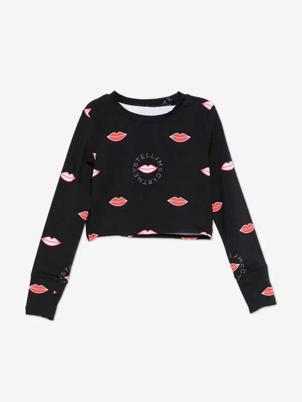 Stella McCartney Girls Long Sleeve Lips AOP Top in Black Black / 4 Yrs