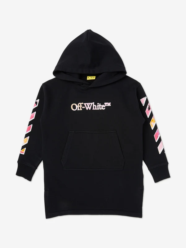 Off-White Girls Diagonal Watercolour Hoodie Dress in Black Black / 6 Yrs