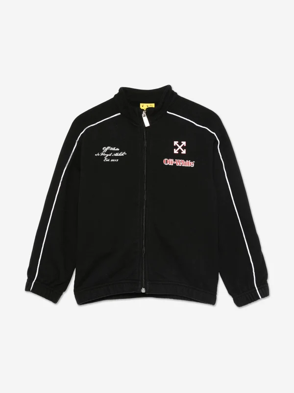 Off-White Boys Soccer Track Zip Up Top in Black Black / 6 Yrs