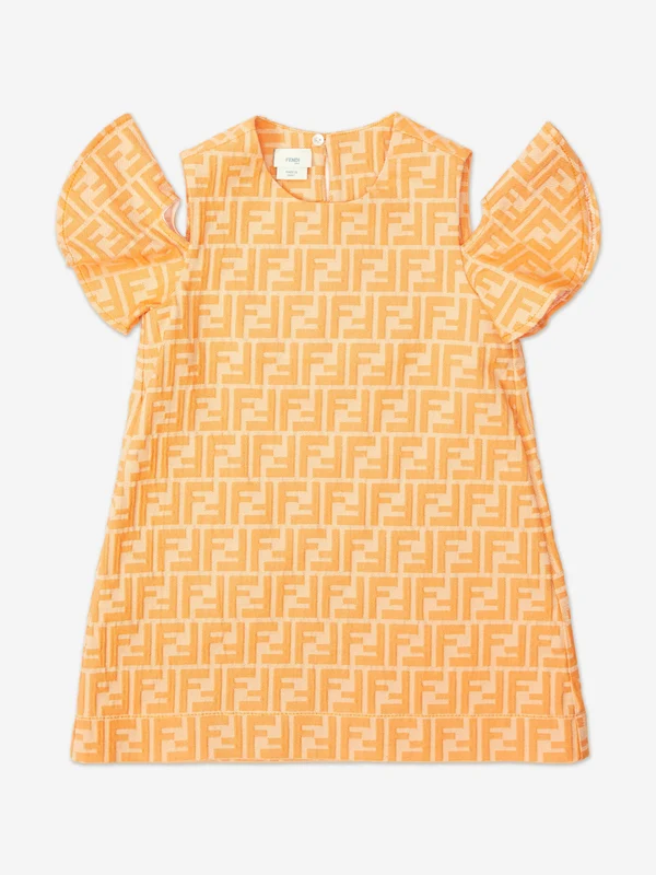 Fendi Girls FF Logo Dress in Orange Orange / 6 Yrs