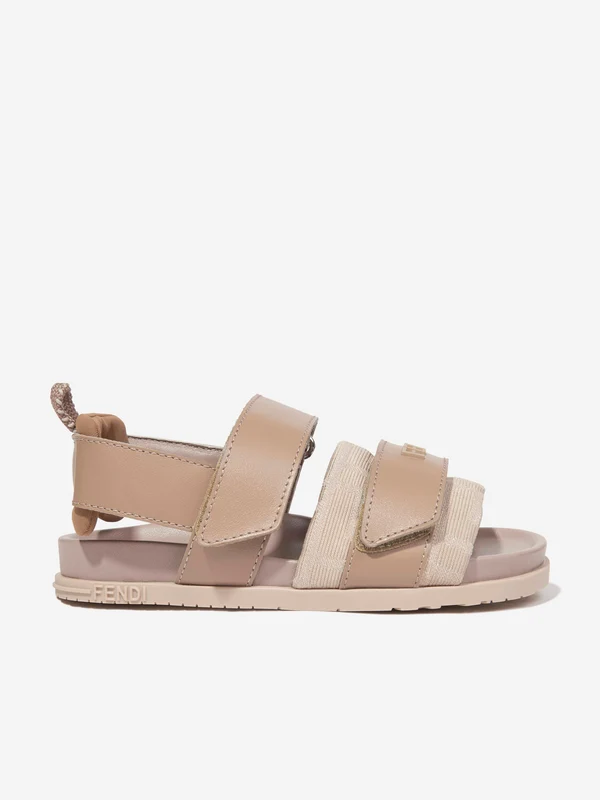 Fendi Kids Leather Logo Sandals in Beige Beige / EU 28 UK 10