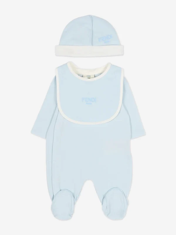 Fendi Baby Boys Logo Babygrow Set in Blue Blue / 6 Mths