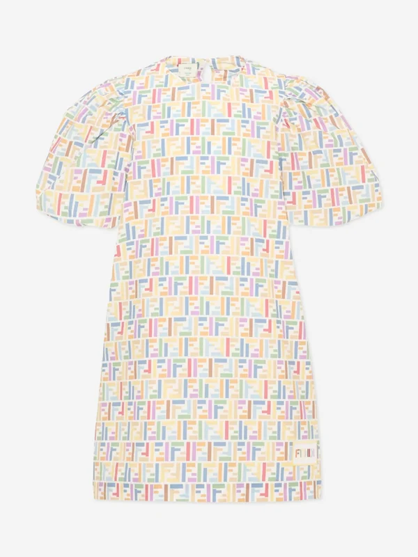 Fendi Girls FF Logo Dress in Multicolour Multicoloured / 14 Yrs