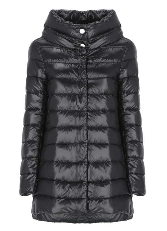 Herno Black High Collar Hidden Press Studs Quilted Down Jacket IT 42