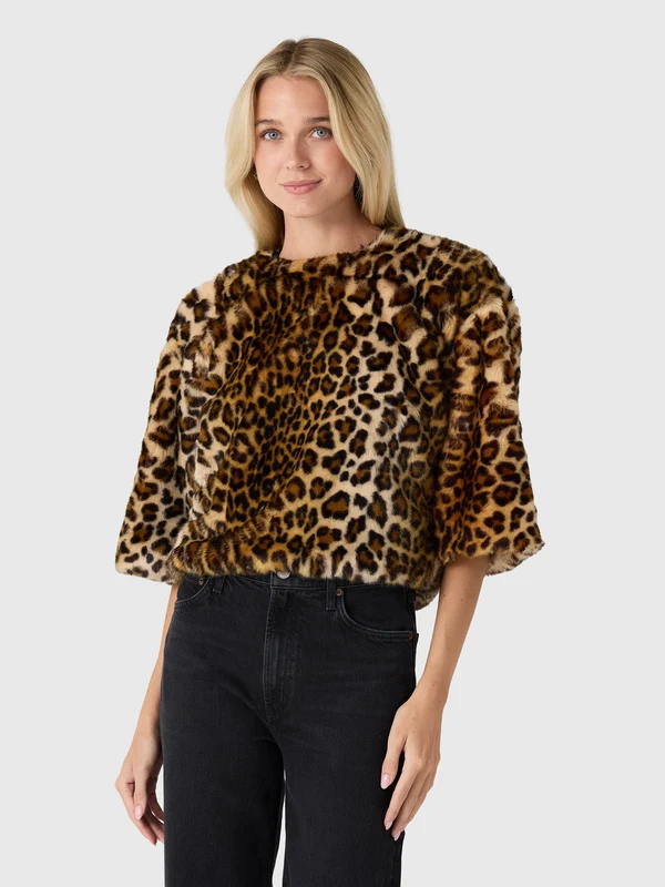 The Latest Women's Dulce Faux Fur Top S / LEOPARD
