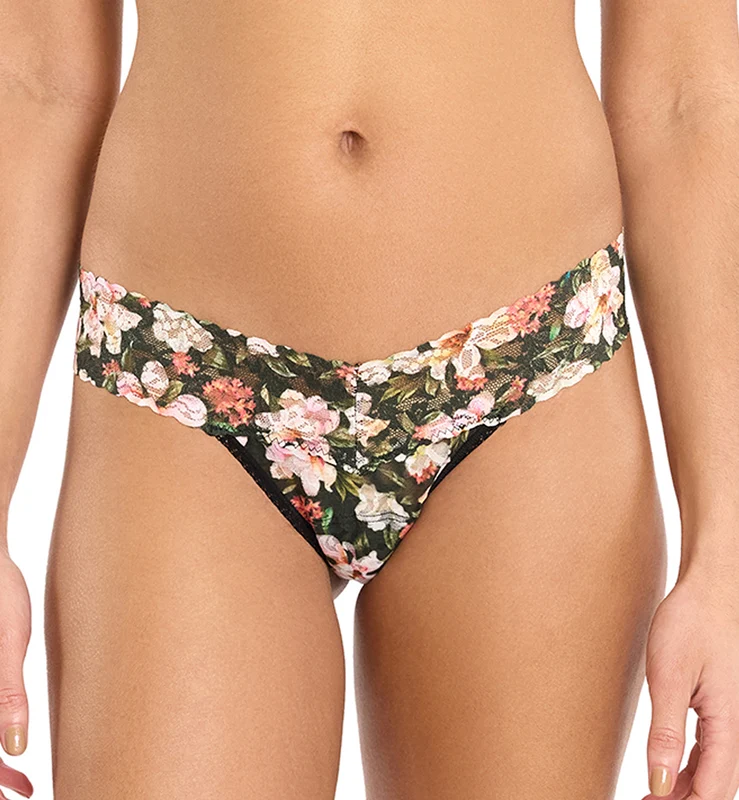 Hanky Panky Signature Lace Printed Low Rise Thong (PR4911P) - Dark Room Blooms One Size