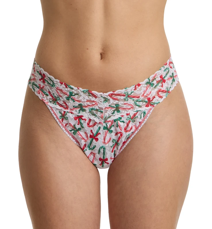 Hanky Panky Signature Lace Printed Original Rise Thong (PR4811P) - Candy Cane Delight One Size