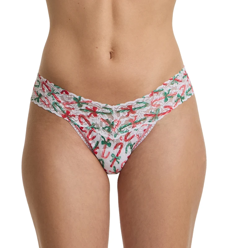 Hanky Panky Signature Lace Printed Low Rise Thong (PR4911P) - Candy Cane Delight One Size