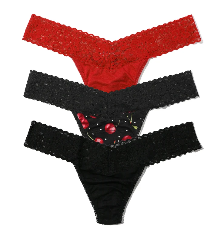 Hanky Panky DreamEase 3-PACK Low Rise Thong (6310043PK) - Black/Cherry Bomb/Red One Size