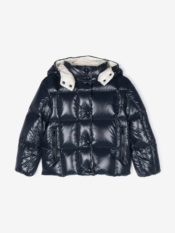 Moncler Enfant Girls Down Padded Parana Jacket in Navy Multicoloured / 12 Yrs